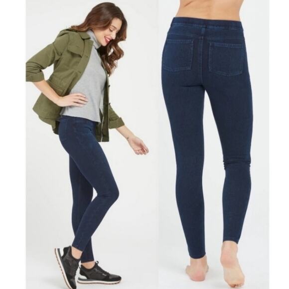 SPANX Jean-Ish Skinny Dark Wash Leggings Jeans Size Medium - Picture 3 of 12